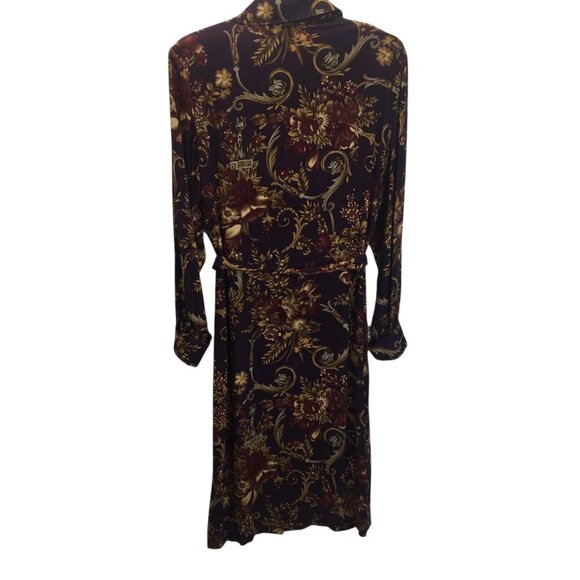 Old Money Classic Shirt Dress Womens 10 Purple Floral Button Belted Rayon - Picture 9 of 15